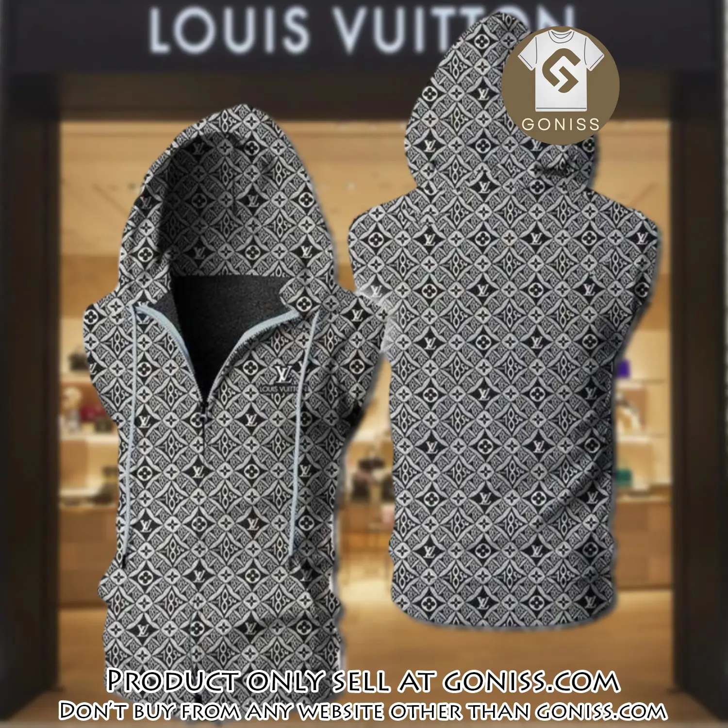 Louis vuitton grey unisex sleeveless zip up hoodie luxury for men women szh015 gn0618933